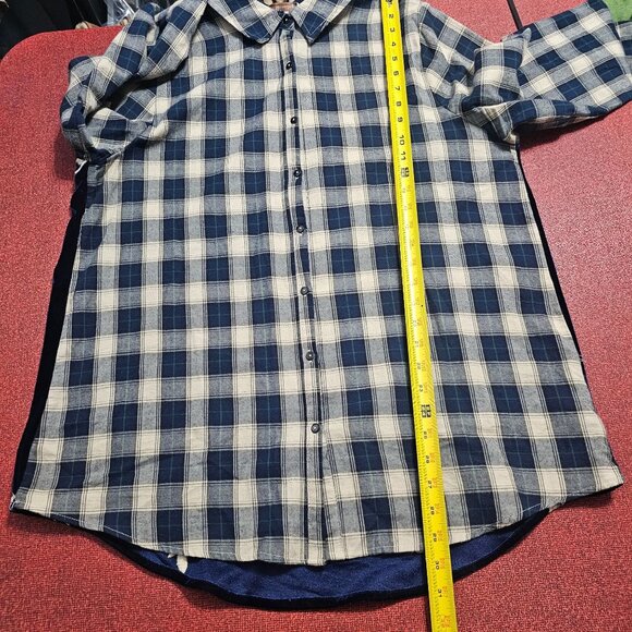Soft Surroundings Plaid Button Up Shirt XL Velvet Embroidered Navy & Cream - Picture 11 of 11